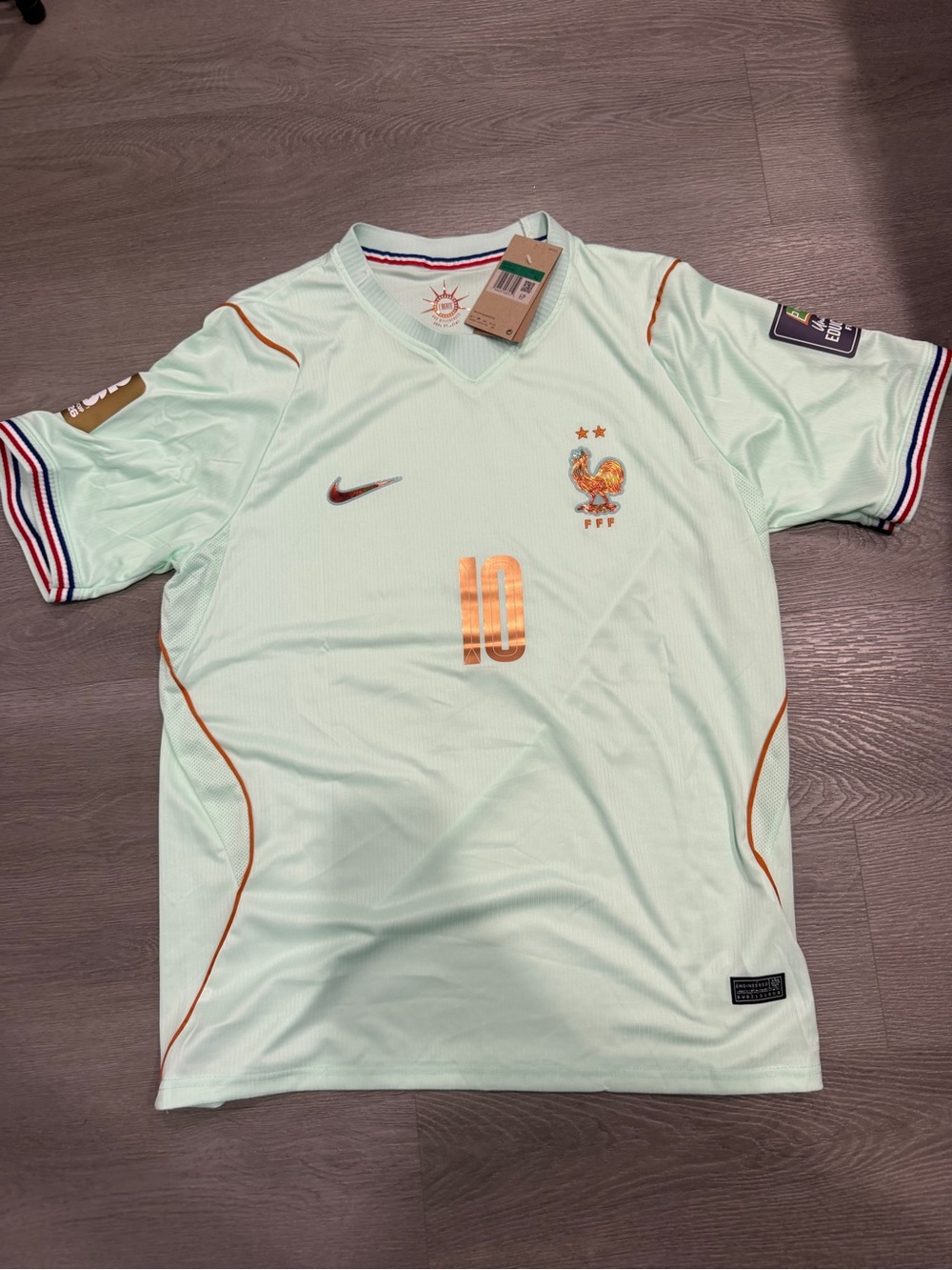 Nike Men's France Football Jersey - Mint Green with Orange Accents